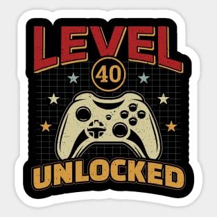 40th Birthday Level 40 Unlocked Video Gamer Sticker